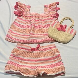 Shabby Chic Pink and Orange Embroidered Set - Size Small 5/6